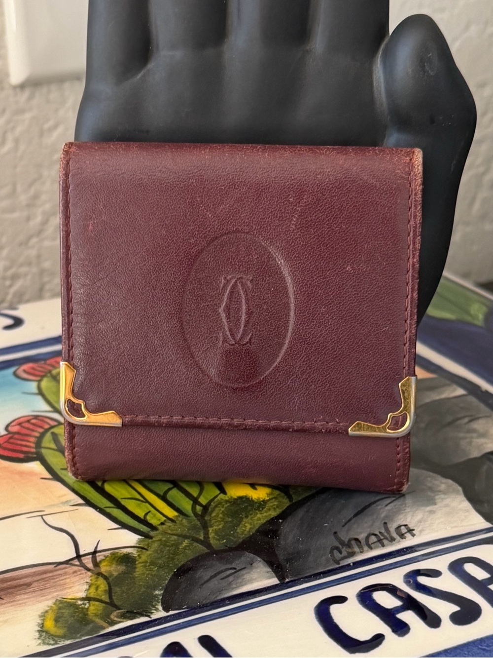 Must de Cartier Leather Coin Purse Wallet Bordeaux